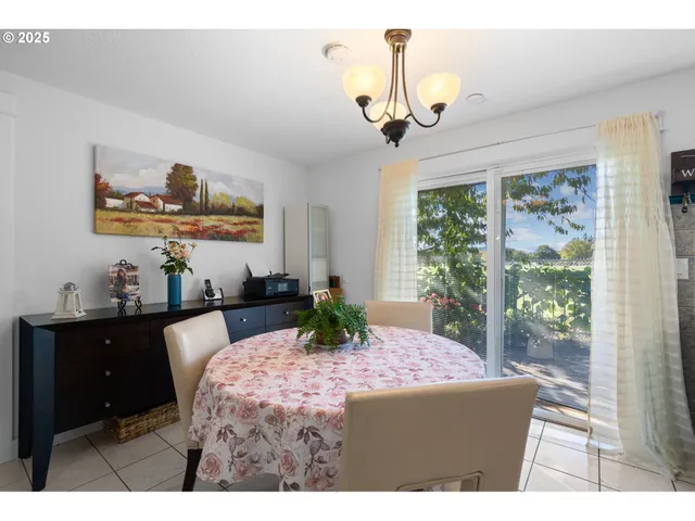 a view of a dining room with furniture wooden floor and chandelier