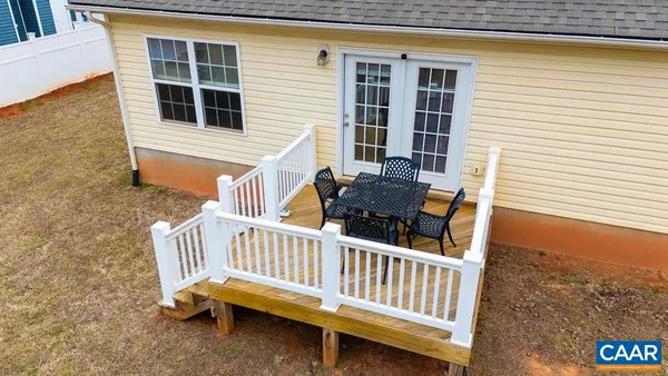 a view of a deck with a chair