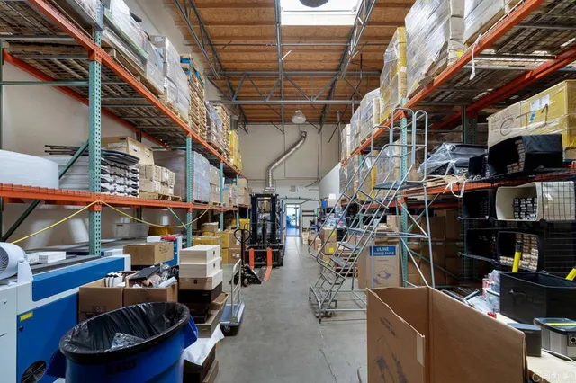 a view of a storage room with racks