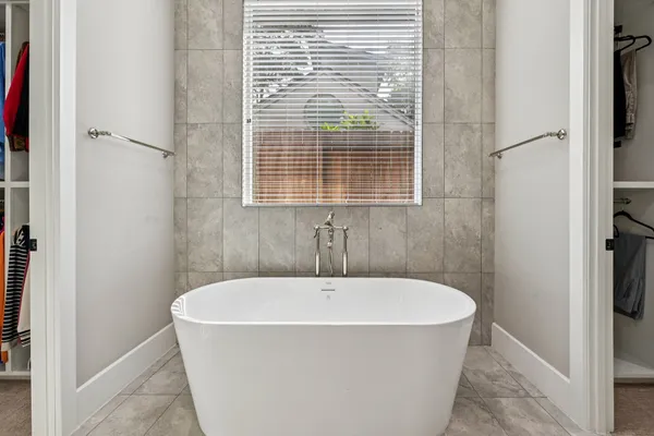 a bathroom with a bathtub