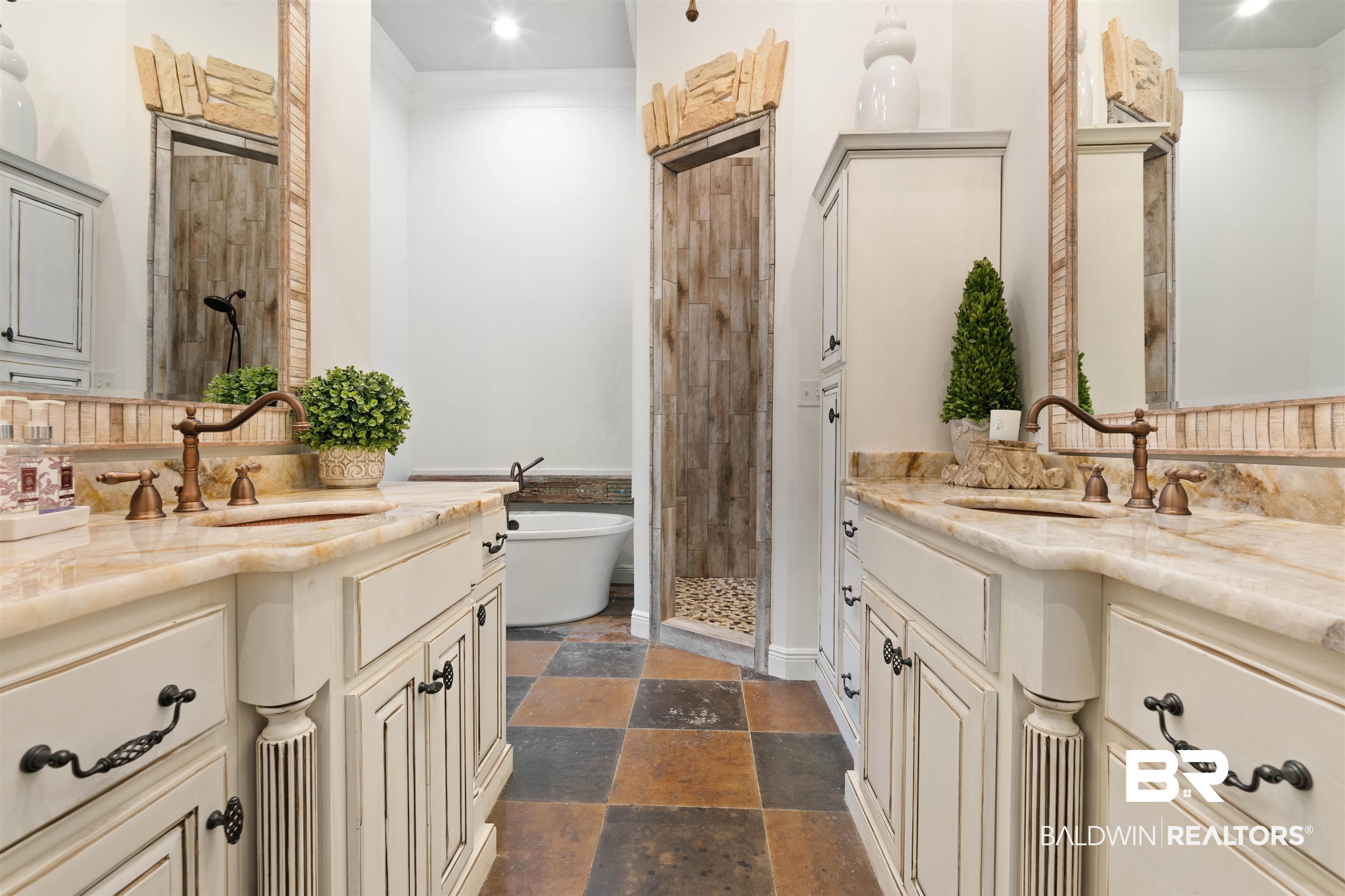 3584 Rue Royal Mobile, AL 36693 - Photo 18 of 35 Bathroom with a sink, two vanities, and a shower stall