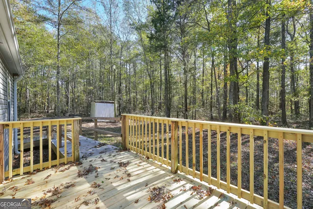 a view of a wooden roof deck