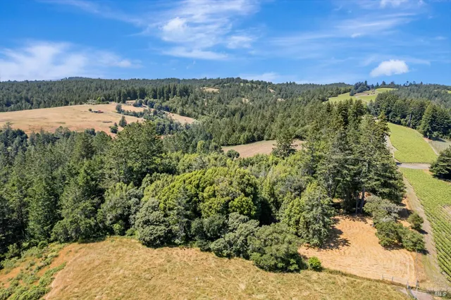 an aerial view of a houses with a lake view