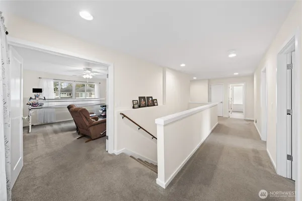 a view of a living room and dining room