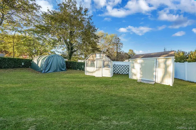 a view of a garden with a slide
