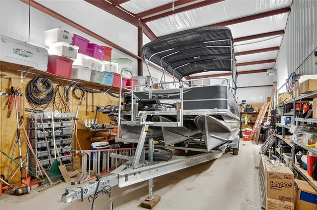a view of a storage room with racks