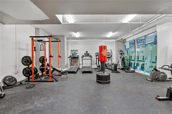 a view of a room with gym equipment