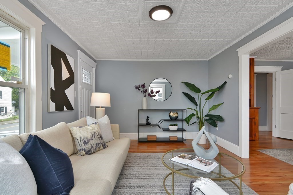 47 Moore Street Lowell, MA 01852 - Photo 5 of 36 a living room with furniture potted plant and a wooden floor