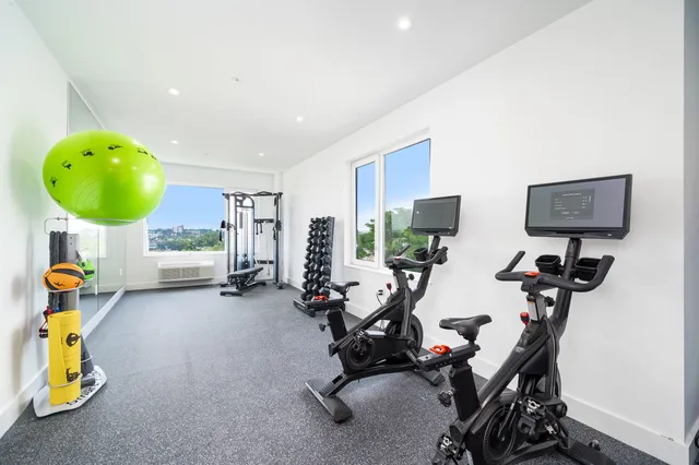 a view of a room with gym equipment