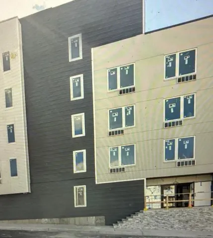 a view of a building with many windows