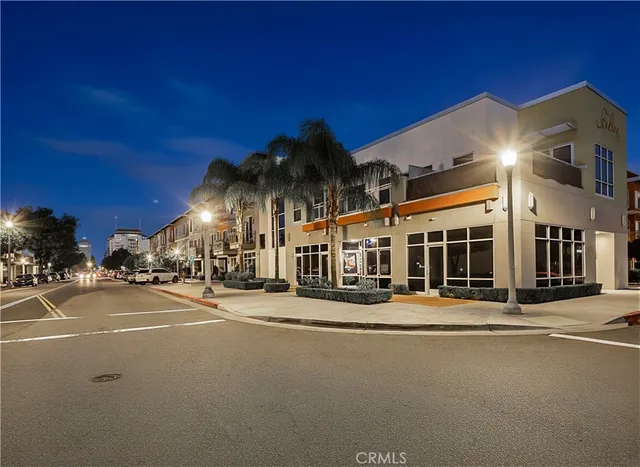 a view of a building with a street