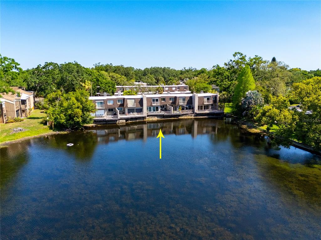 a view of a lake with houses