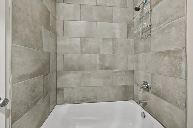 a bathroom with a bathtub