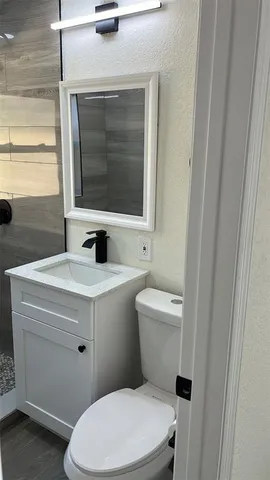 a bathroom with a toilet a sink and a mirror