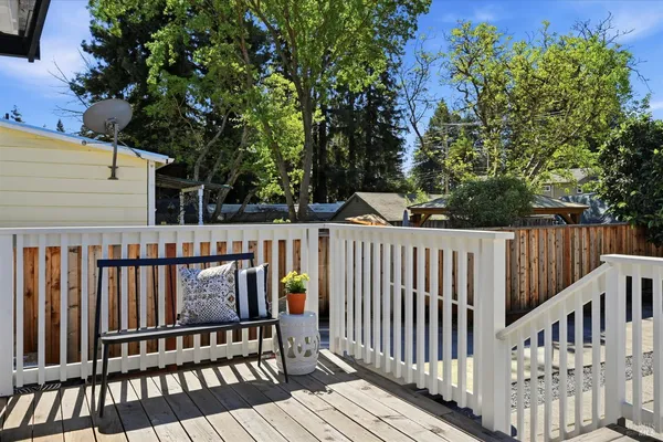 a view of a wooden roof deck