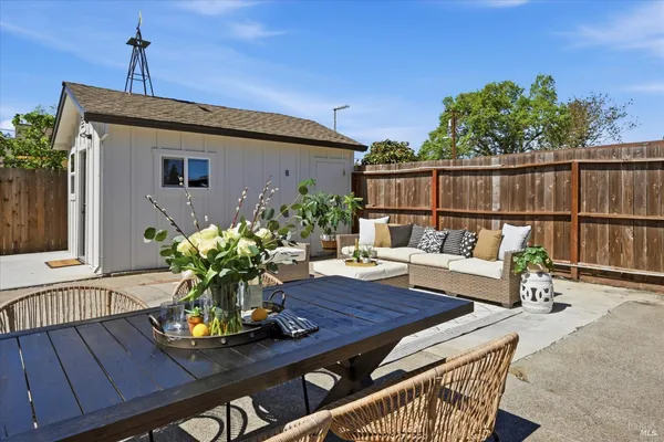 a house view with a seating space