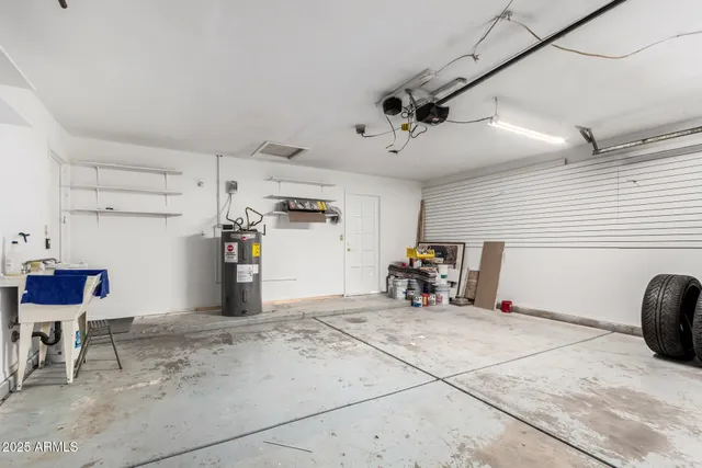 a view of a garage with furniture