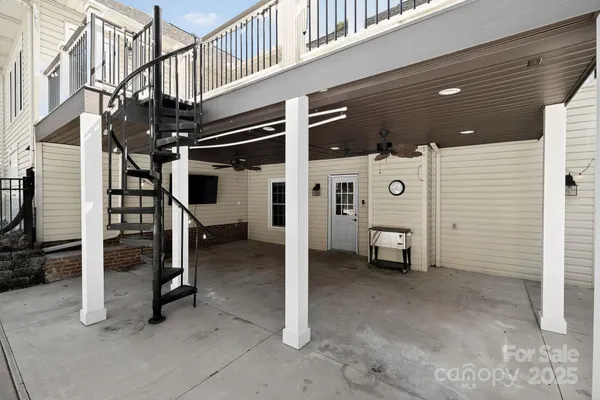 a view of a porch with a door