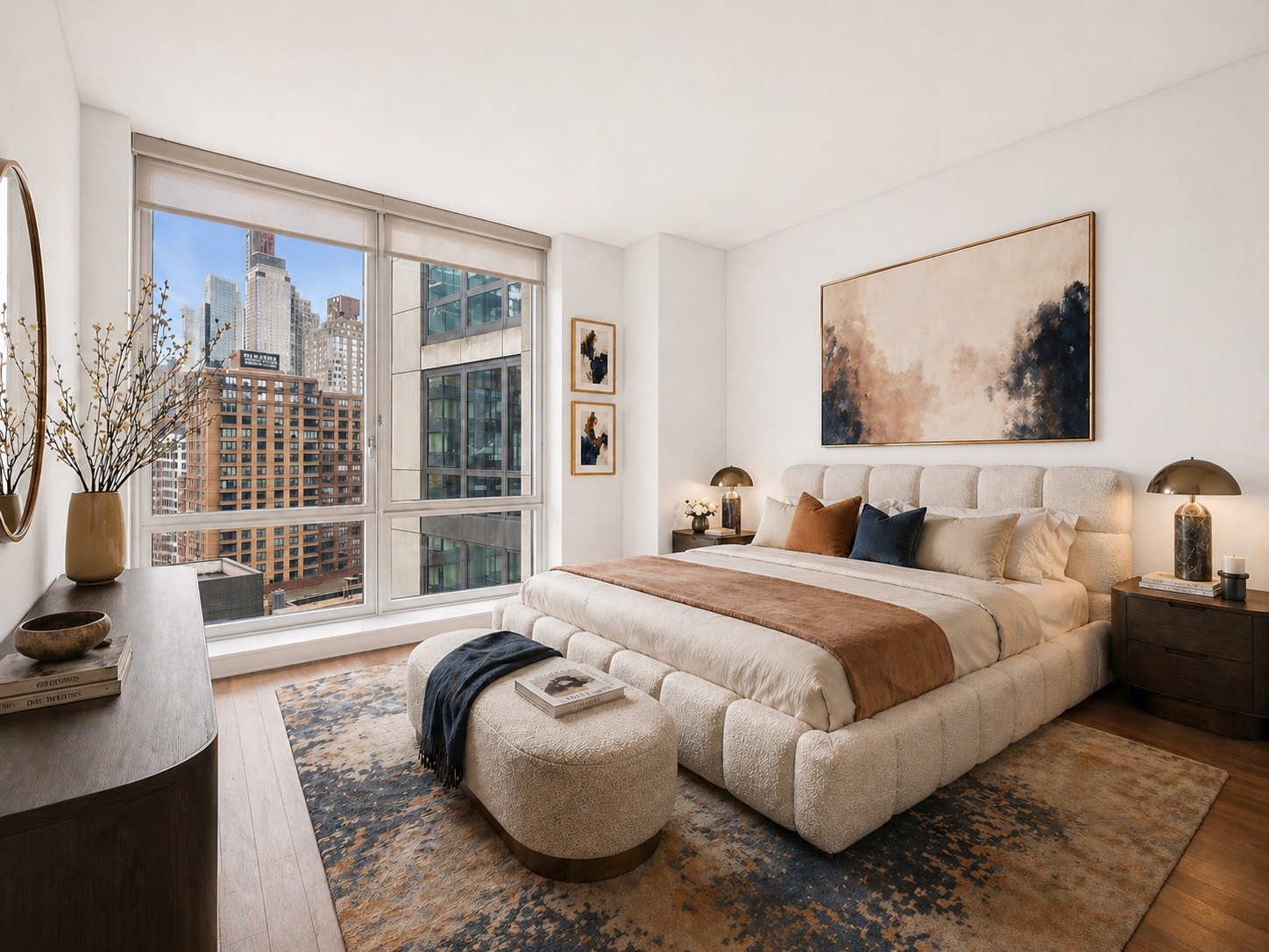 60 Riverside Boulevard, Unit 1810 Manhattan, NY 10069 - Photo 5 of 19 a spacious bedroom with bed and wooden floor