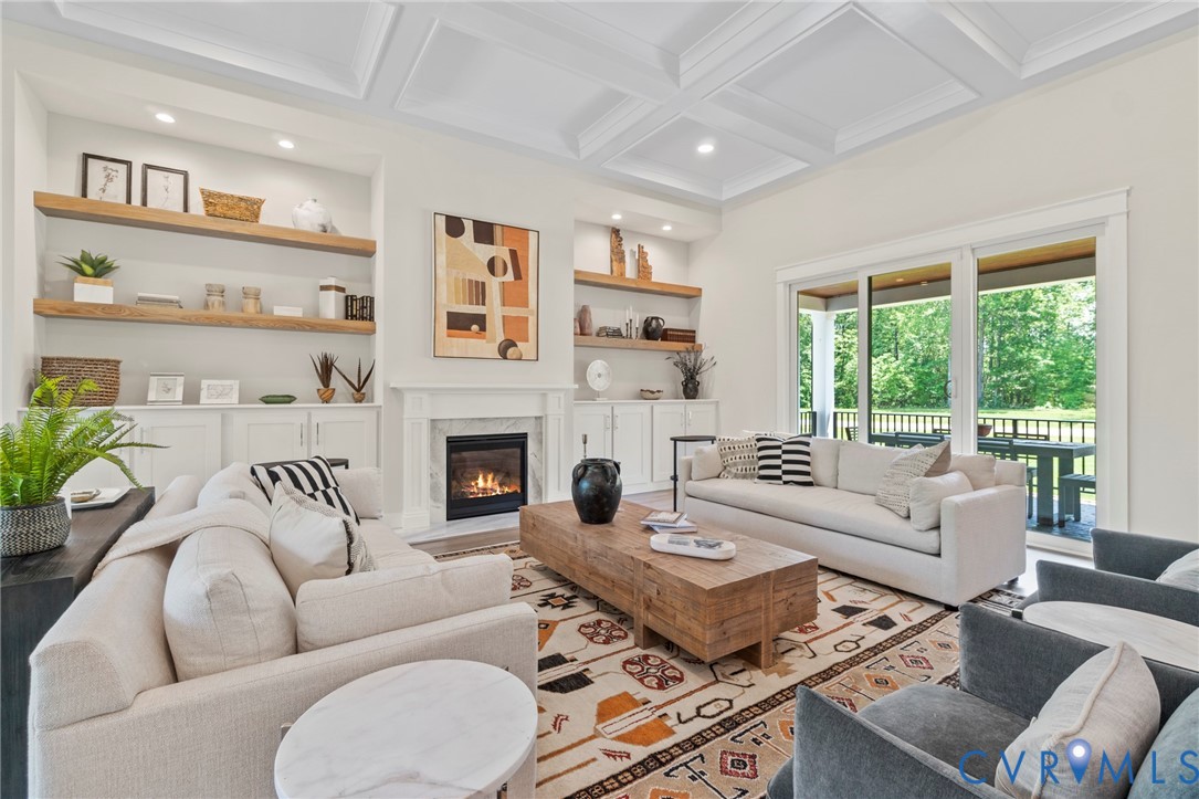 4891 Gooden Trail Quinton, VA 23141 - Photo 7 of 52 Living area with coffered ceiling, a premium firep