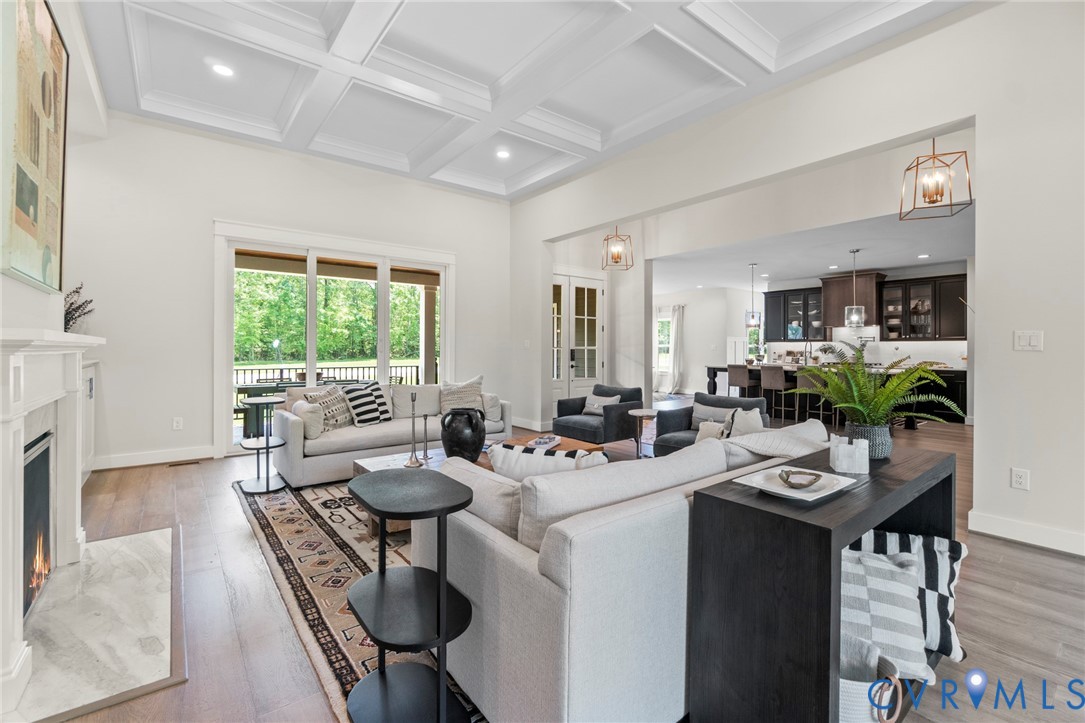 4891 Gooden Trail Quinton, VA 23141 - Photo 8 of 52 Living area featuring a fireplace, coffered ceilin
