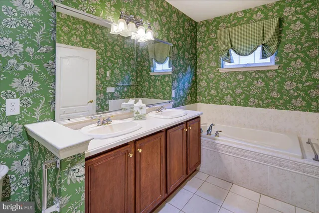 a bathroom with a sink a bathtub and a mirror
