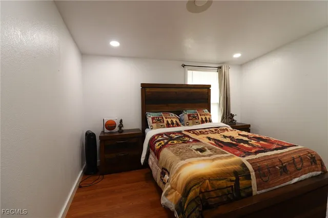 a bedroom with a bed