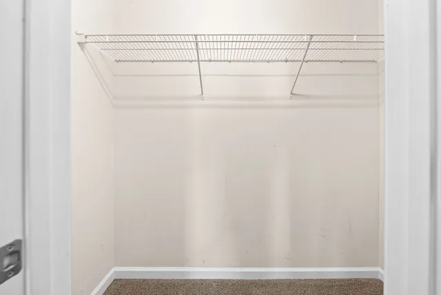 a view of a room with racks on the wall