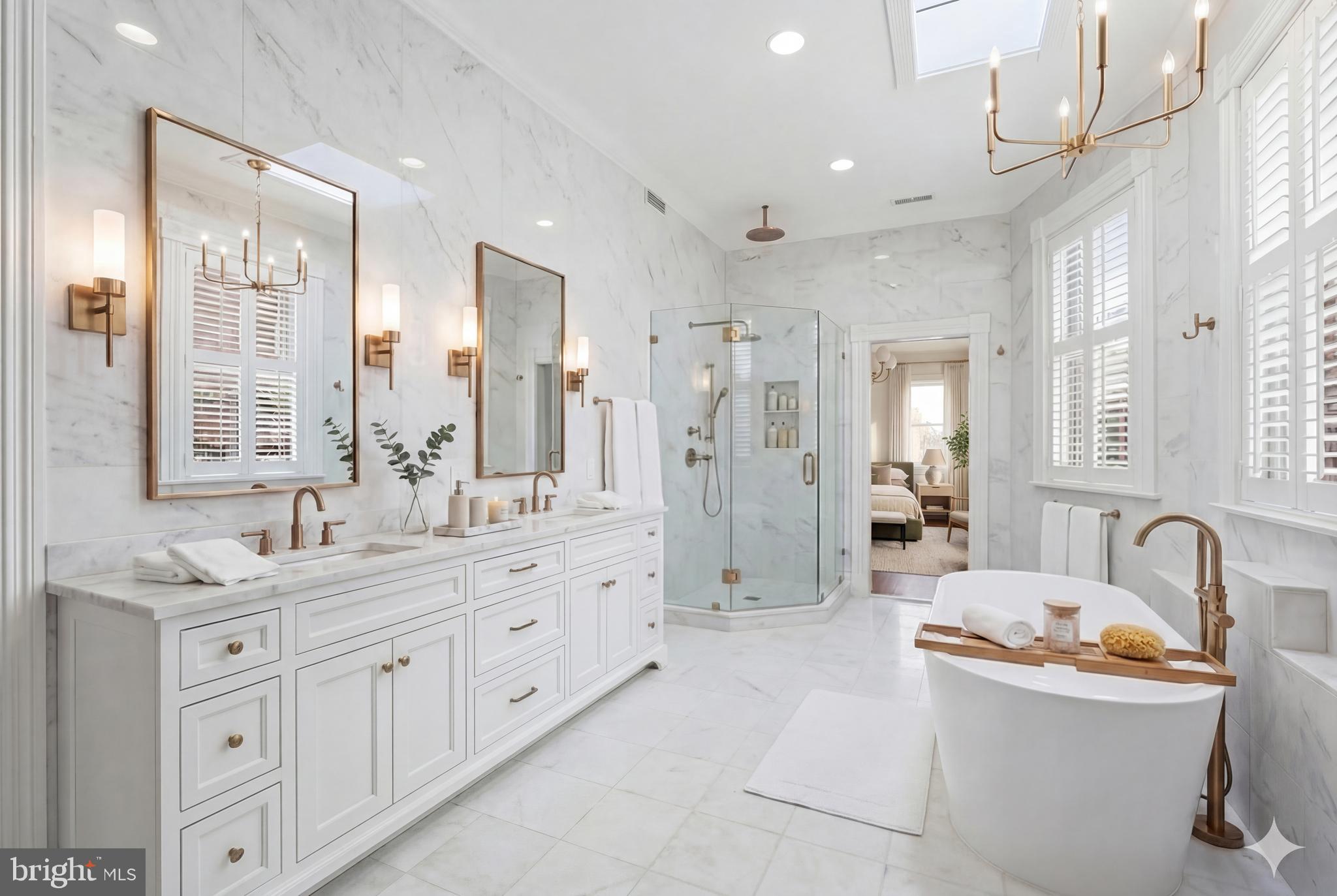 1827 13th Street Northwest Washington, DC 20009 - Photo 11 of 23 a spacious bathroom with a double vanity sink a mirror a bathtub and shower