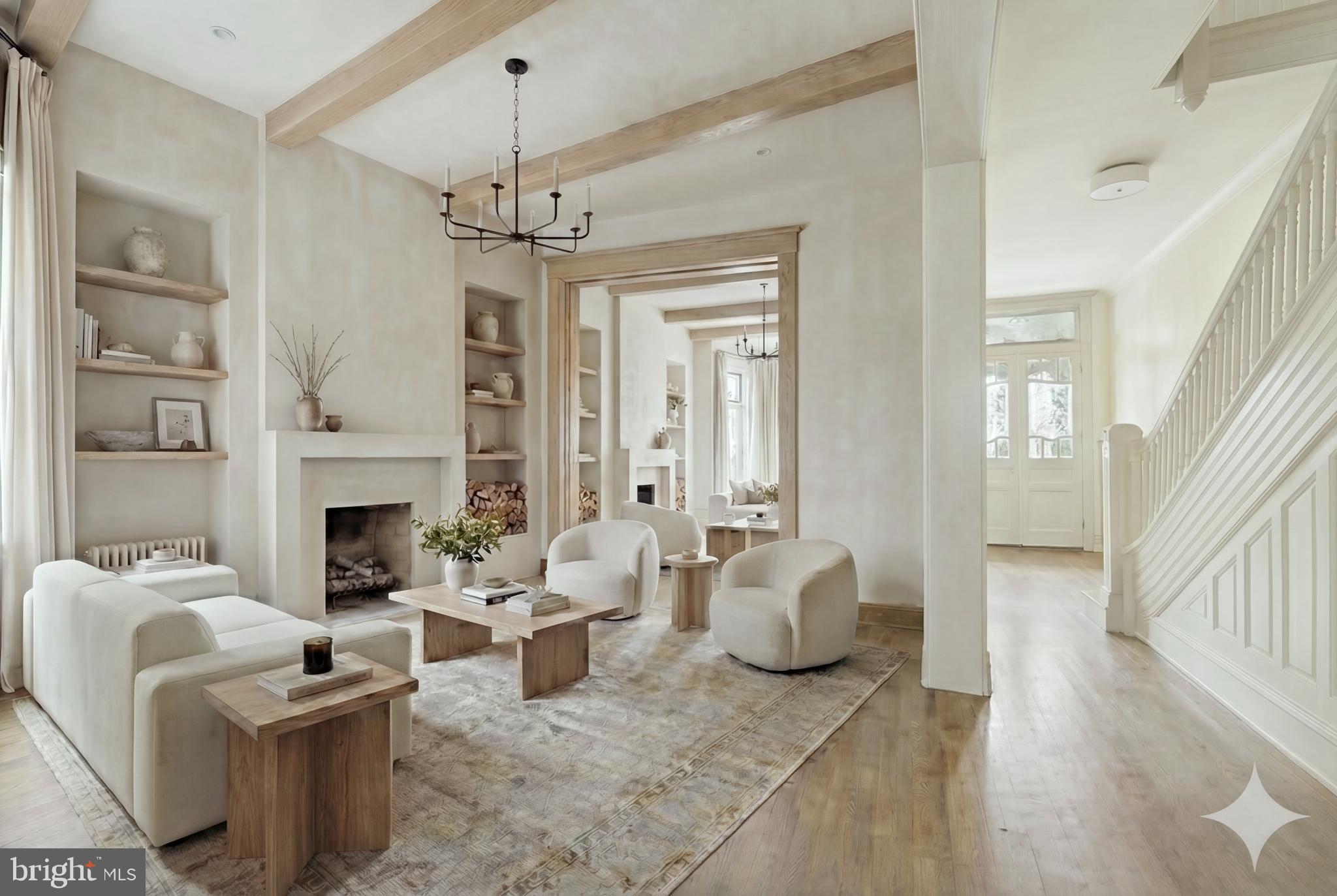 1827 13th Street Northwest Washington, DC 20009 - Photo 5 of 23 a living room with furniture a fireplace and a chandelier