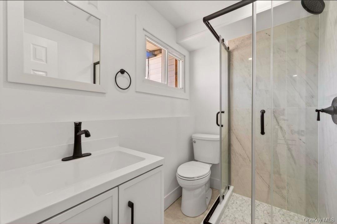 8 White Birch Lane Commack, NY 11725 - Photo 30 of 44 a bathroom with a granite countertop sink a toilet and a shower