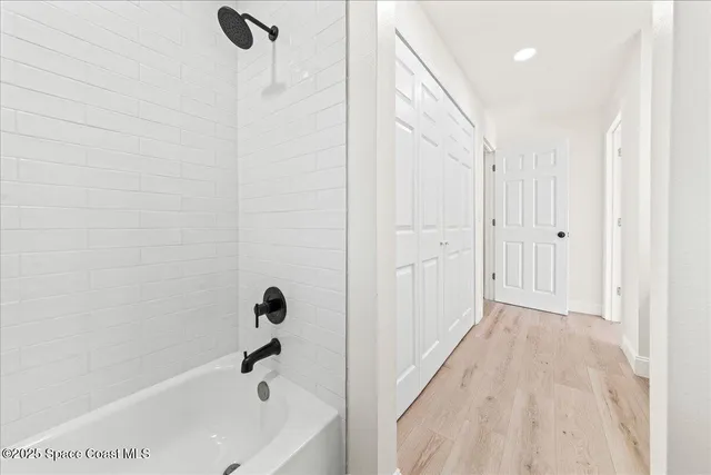 a bathroom with a bathtub