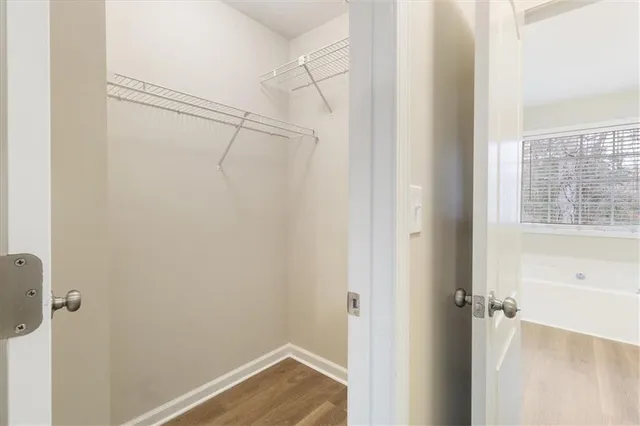 a view of a room with racks on the wall