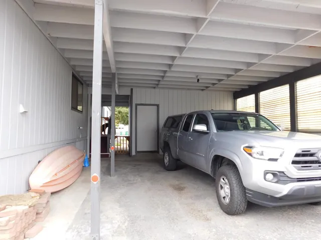 a car parked in a garage