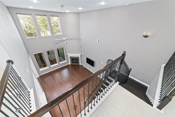 a view of an entryway with wooden floor