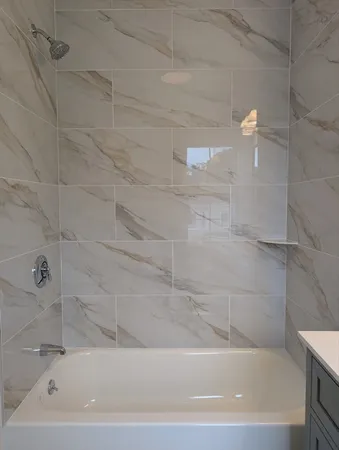 a bathroom with a bathtub