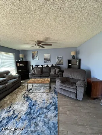a living room with furniture and a rug