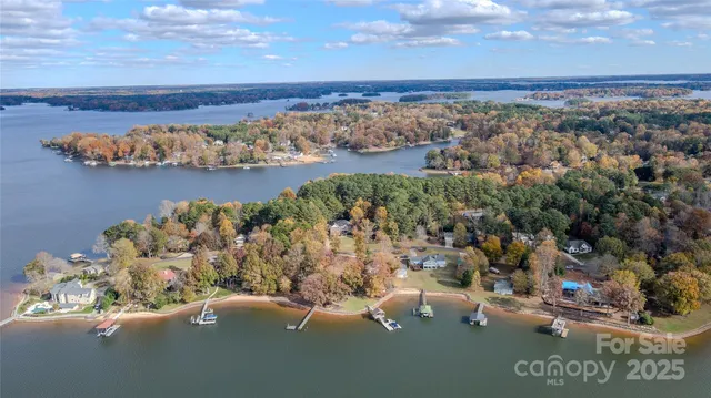 an aerial view of a house with a garden