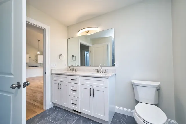 a bathroom with a toilet a sink and mirror