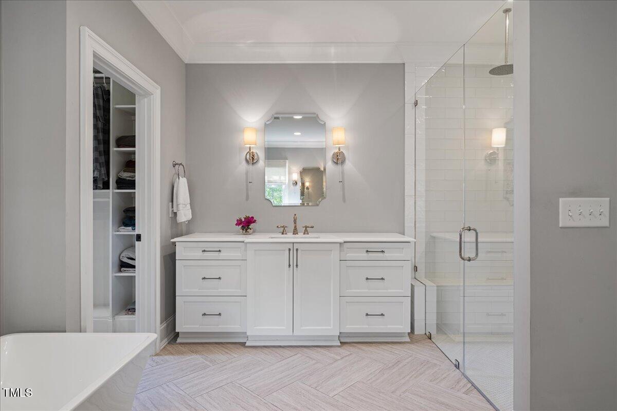 3513 Bellevue Road Raleigh, NC 27609 - Photo 32 of 61 a bathroom with a double vanity sink mirror and double