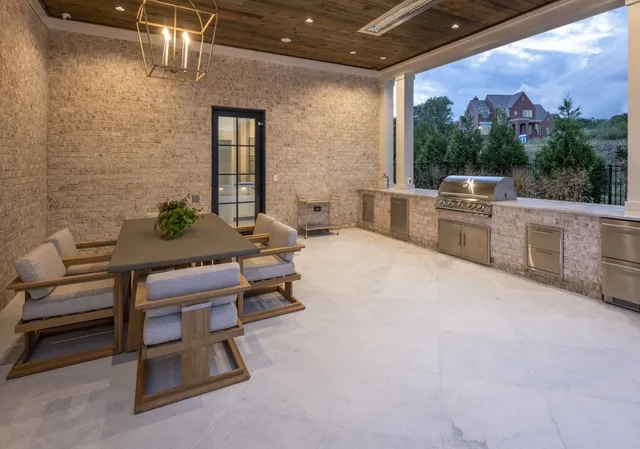 a building outdoor space with patio furniture