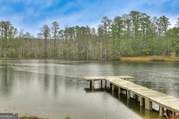 a view of a lake with houses