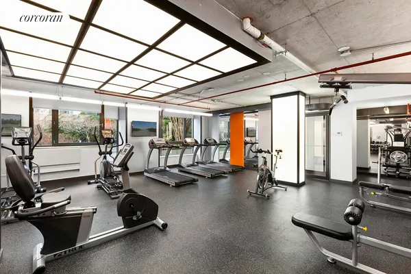 a view of a room with gym equipment