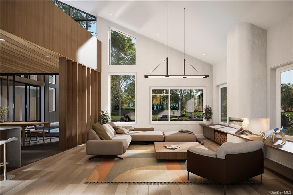 0 Bulls Head Road Clinton Corners, NY 12514 - Photo 8 of 19 Vaulted living room with fireplace and walls of windows.