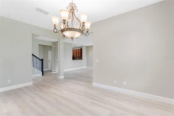 a view of a chandelier in a room