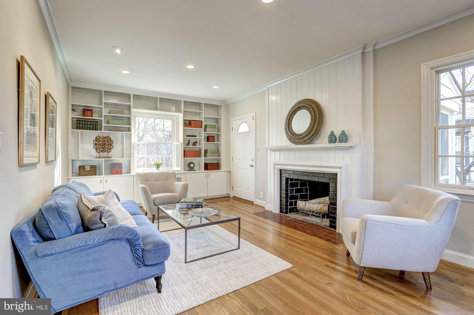 1804 Myrtle Road Silver Spring, MD 20902 - Photo 3 of 24 Living Room, wood burning fireplace, door to porch