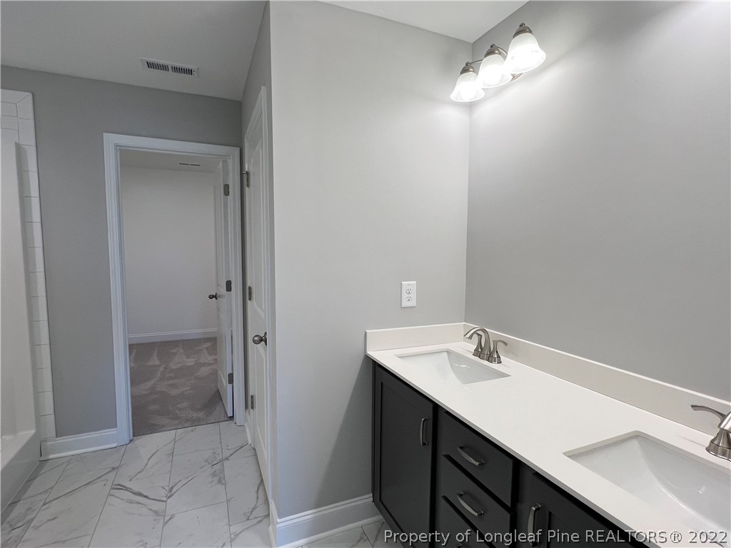 7810 Rufus Johnson Road St. Pauls, NC 28384 - Photo 14 of 18 a bathroom with a sink vanity and a mirror