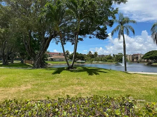 a view of a swimming pool with a yard