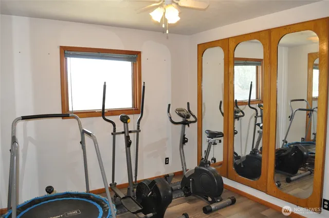 a view of a room with gym equipment