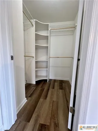 a view of walk in closet with empty racks
